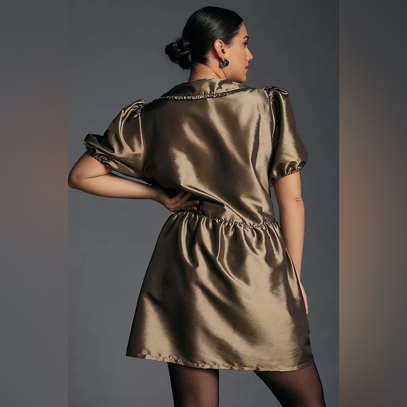 Anthropologie | Porridge Women's Short-Sleeve Collared Taffetta Mini Dress XLP - Picture 3 of 9
